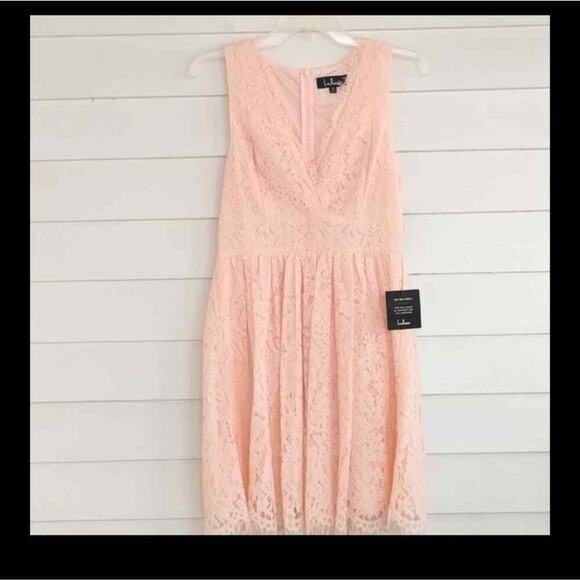 Lulu's NEW In This Moment Blush Pink Eyelash Lace Sleeveless Skater Mini Dress S - Picture 2 of 9